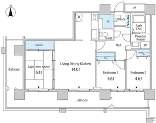 セルリアンホームズ勝どき【11階】の間取り