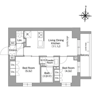 ウエリスアーバン住吉EAST【9階】の間取り
