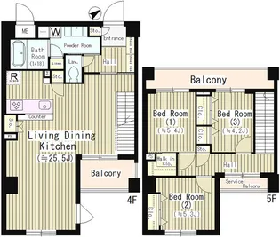 武蔵野レジデンス【4階】の間取り