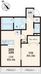 エルメゾン武蔵野2【105号室号室】の間取り