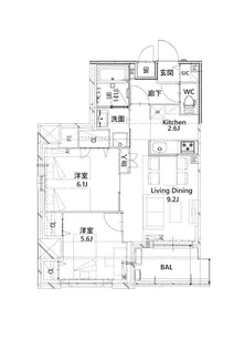 2LDKの間取り画像