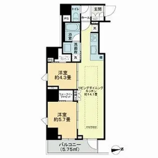 サンウッドフラッツ新宿四谷三丁目【8階】の間取り