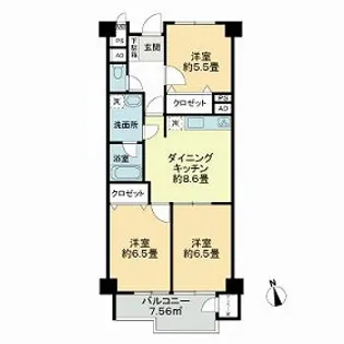 自由が丘パインクレスト【3階】の間取り