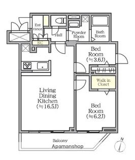 2LDKの間取り画像