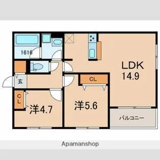 ヤンシフォーグマル【202号室】の間取り