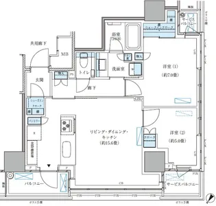 パークアクシス五反田スカイタワー【15階】の間取り