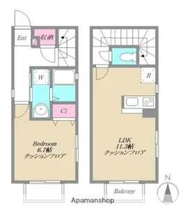東京都新宿区山吹町【テラスハウス】の間取り