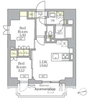 ザ・ライオンズフォーシア文京湯島【3階】の間取り