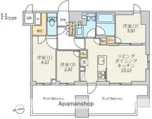 クレストコート北千住レジデンス【11階】の間取り
