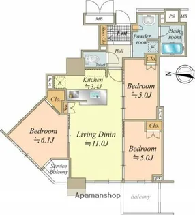 ベイサイドタワー晴海【17階】の間取り