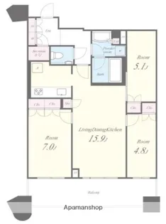 パークタワー勝どきサウス【15階】の間取り