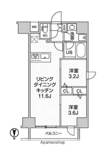 ジェノヴィア南千住Ⅲスカイガーデン【6階】の間取り