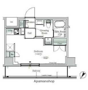 ONE ROOF RESIDENCE KIBA EAST(ワンル【3階】の間取り
