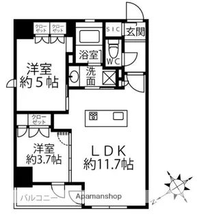 クリオラベルヴィ新富町【6階】の間取り