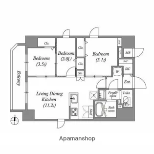 PRIMAL KINSHICHOⅡ【13階】の間取り