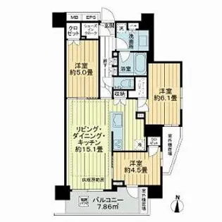 ライオンズ綾瀬セントマークス【7階】の間取り