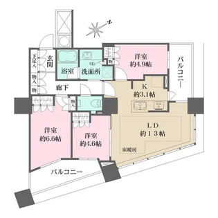 ザ・パークハウス西新宿タワー60【13階】の間取り