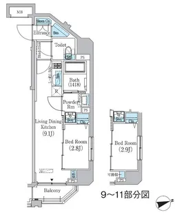 プライムブリス東中野駅前【11階】の間取り