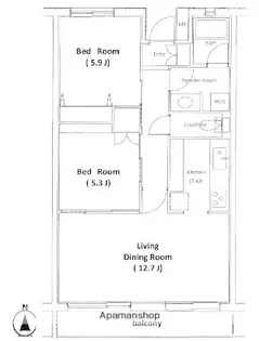 ラナイグレース国立【2階】の間取り