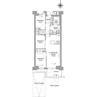 コンフォリア・リヴ八坂富士見【1階】の間取り