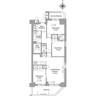 コンフォリア・リヴ八坂富士見【2階】の間取り