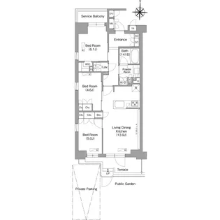 コンフォリア・リヴ八坂富士見【1階】の間取り