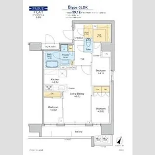 プラウドフラット大井町【15階】の間取り