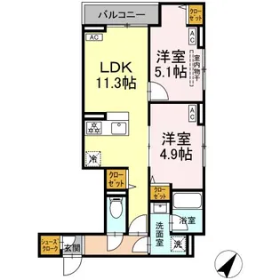 セレスティア下丸子【2階】の間取り