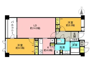 2LDKの間取り画像