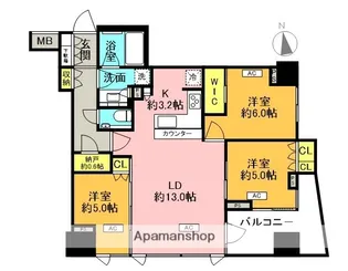 シティハウス用賀砧公園【3階】の間取り