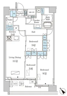 レガシス中目黒【14階】の間取り