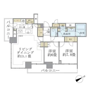BRILLIA TOWER 浜離宮【21階】の間取り