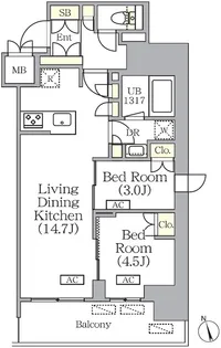 プライムガーデン銀座八丁堀【9階】の間取り
