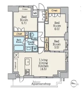 クレストコート池上【14階】の間取り