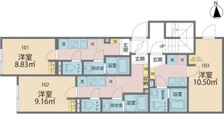 カインドネス東大和NORTH【102号室号室】の間取り