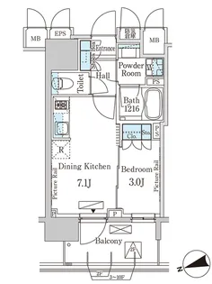 1DKの間取り画像