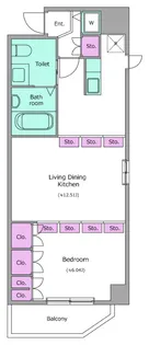 レジディア上野御徒町【14階】の間取り