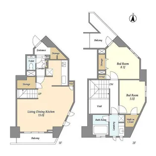 ドゥーエ西麻布Ⅰ【14階】の間取り
