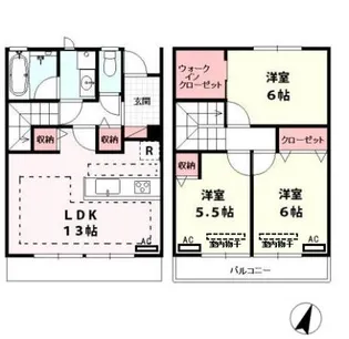 東京都世田谷区大蔵5丁目【テラスハウス】の間取り