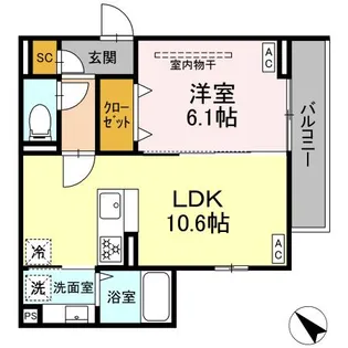 D PAINA 菅馬場2B【3階】の間取り