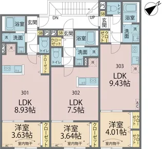 カインドネス相模原小山【302号室号室】の間取り