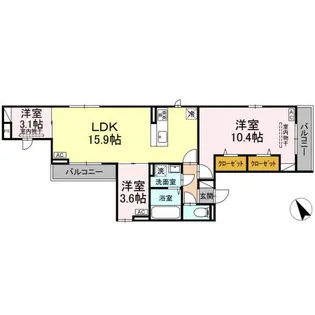 ドムスクレスト森野【3階】の間取り