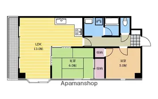 ウイングKAWAMOTO【206号室】の間取り