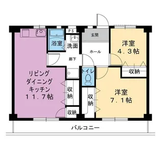 ビレッジハウス不入斗1号棟【5階】の間取り