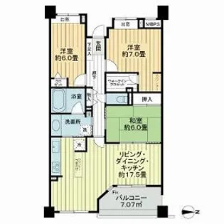 ライオンズマンション武蔵新城緑園の街壱番館【3階】の間取り