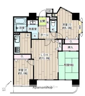 エスバイエルマンション鶴見中央【6階】の間取り