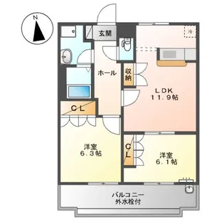 ソレアード・メゾンB【2階】の間取り