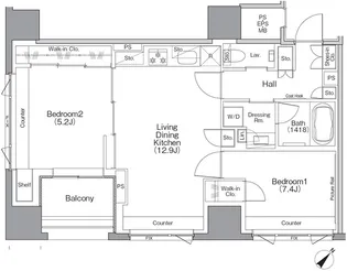 ザ・パークハビオSOHO横浜関内【12階】の間取り