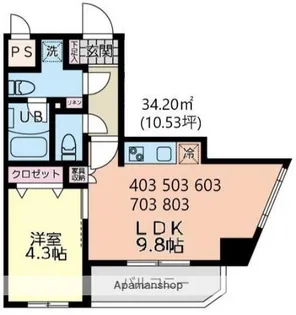 イーストサイド【6階】の間取り