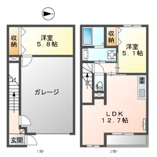 厚木市恩名ガレージハウス【1階】の間取り